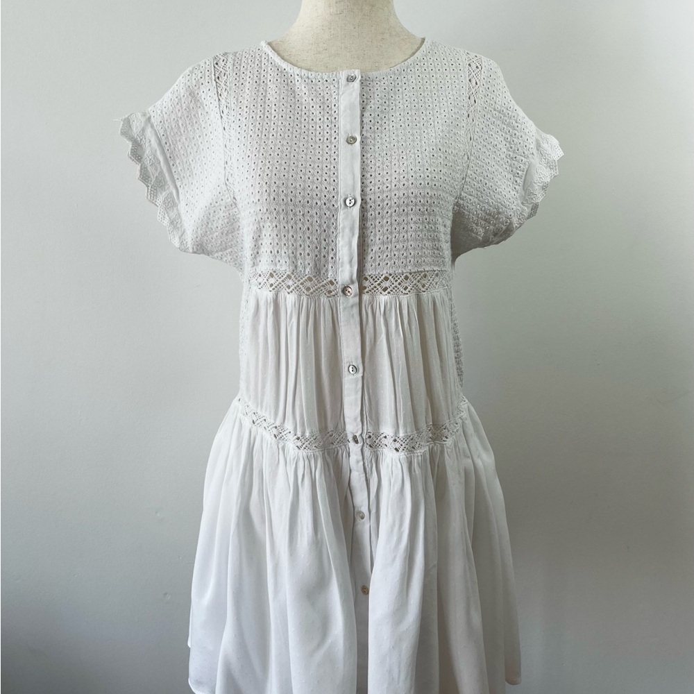 White Lace Button-Down Dress